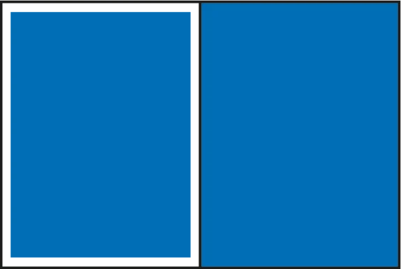 Grafische Darstellung der Inseratgröße 1/1 Seite im Medium Mein Postwurf: links im Satzspiegel und rechts abfallend, jeweils als blaue Fläche markiert