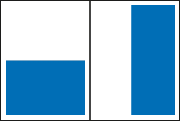 Grafische Darstellung der Inseratgröße 1/2 Seite im Medium Mein Postwurf, links querformatig und rechts hochformatig, jeweils als blaue Fläche markiert“