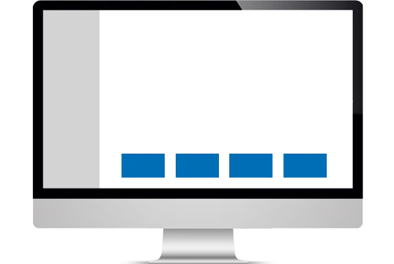 Grafik eines Computerbildschirms mit vier blauen Kästchen, die die Inseratgrößen symbolisieren